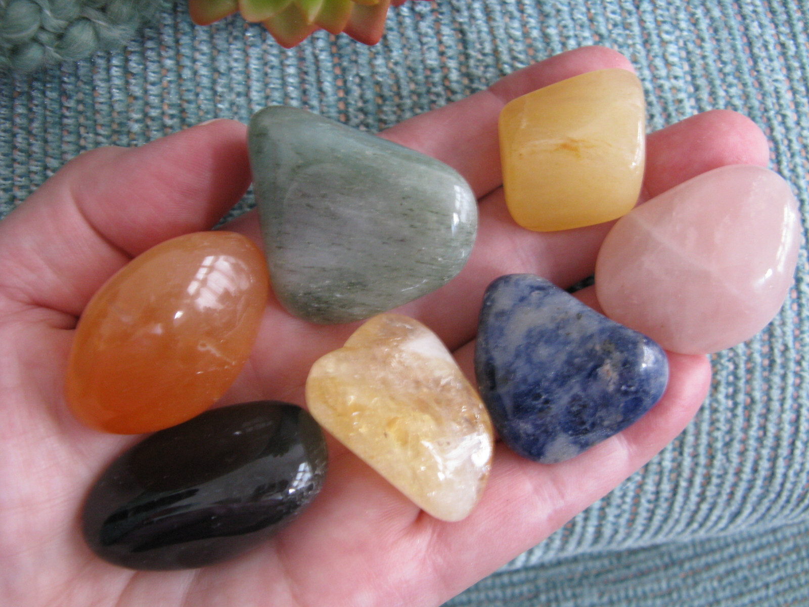 NEW LARGE CHAKRA CRYSTAL HEALING TUMBLED NATURAL GEMSTONE SET OF 7