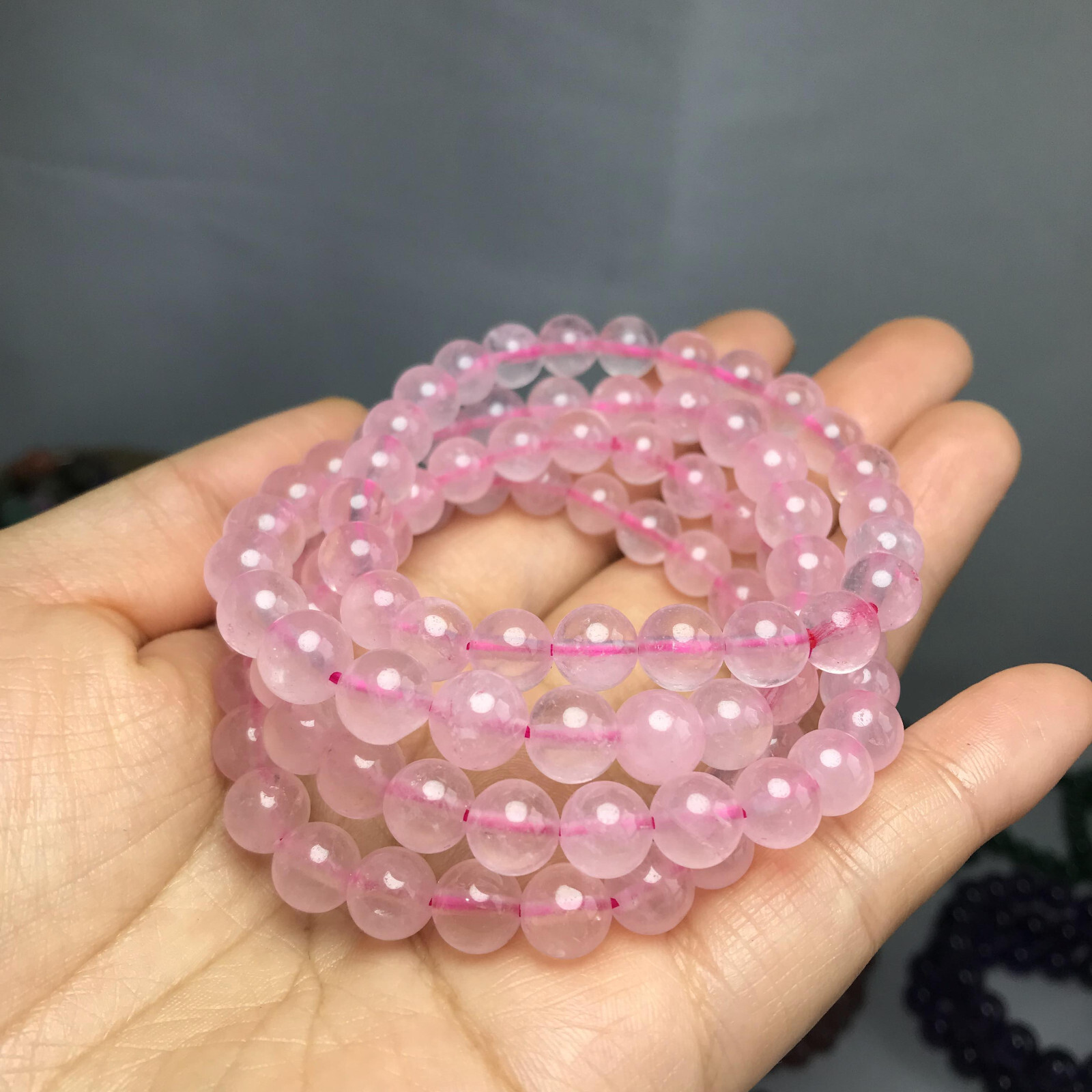 8mm-9mm Top Natural pink crystal gemstone Crystal chain beads bracelet 19g A5268