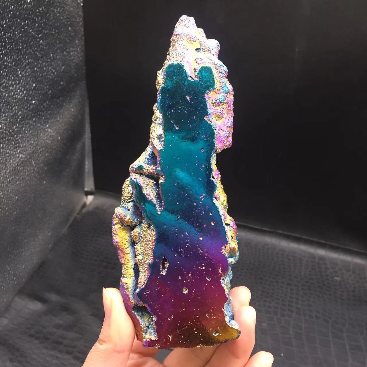 Angel Aura Natural Sphalerite Druzy Crystal Geode Point Pillar Healing Decorate