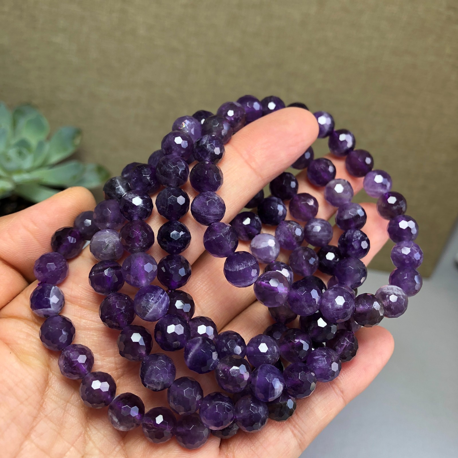 5Pcs Wholesal Natural Dreamy amethyst bracelets Crystal ball sphere facet 8mm