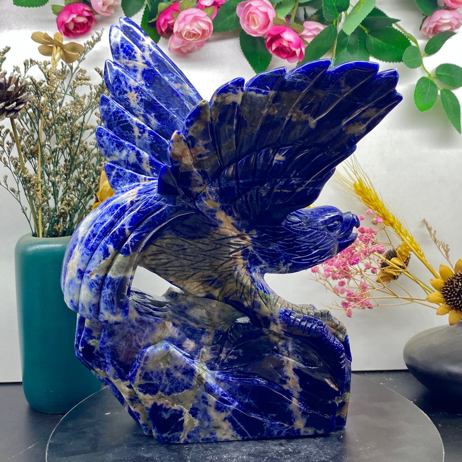 6.83LB Natural Blue Vein Stone Hand Carved Eagle Statue, Reiki Healing crystal