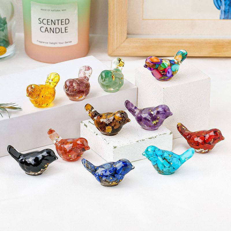 Natural Quartz Crystal Gravel Drops Glue Bird Mini Healing Birdie Resin Decor