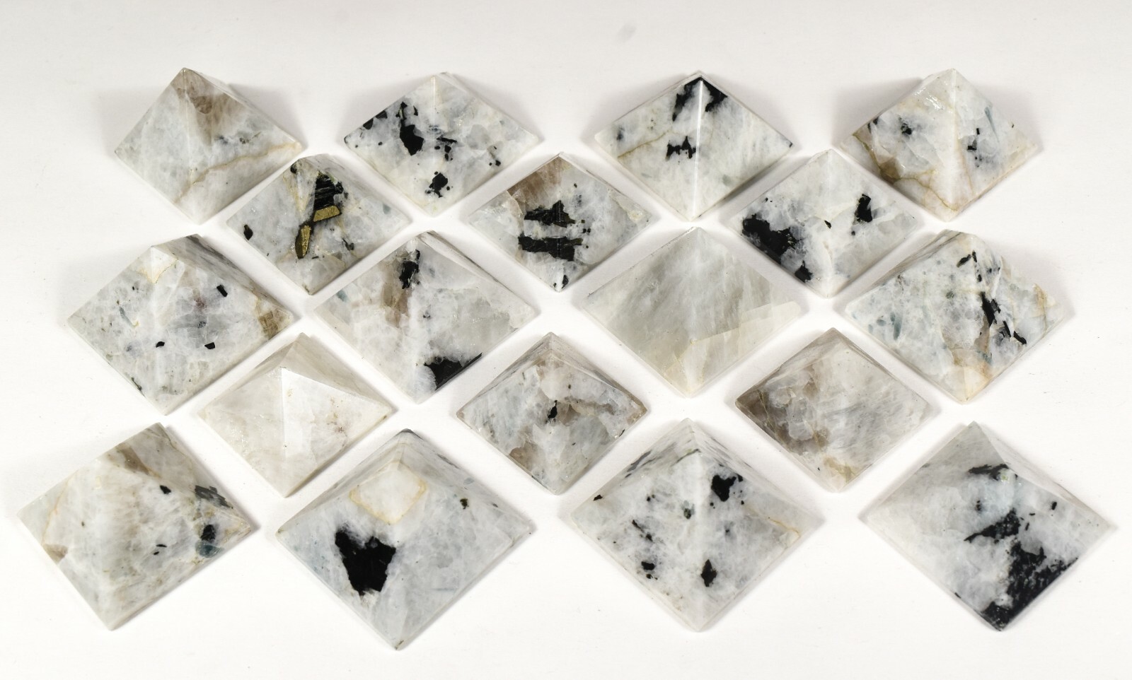 34mm Rainbow Moonstone Pyramid Sparkling Feldspar Gemstone Crystal – India (1PC)