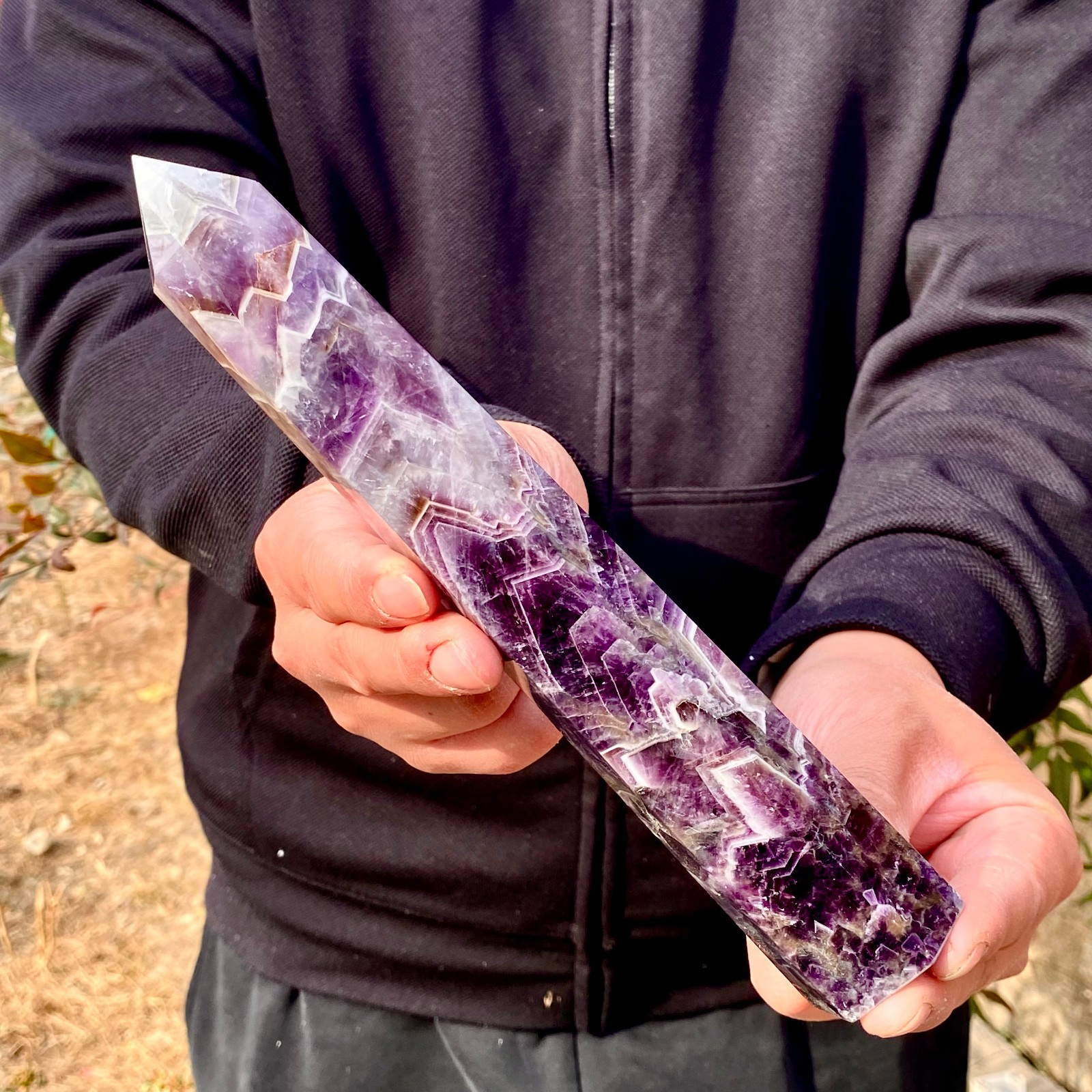 1.12LB Natural Dream Amethyst Crystal Column Wand Obelisk Point Reiki Healing