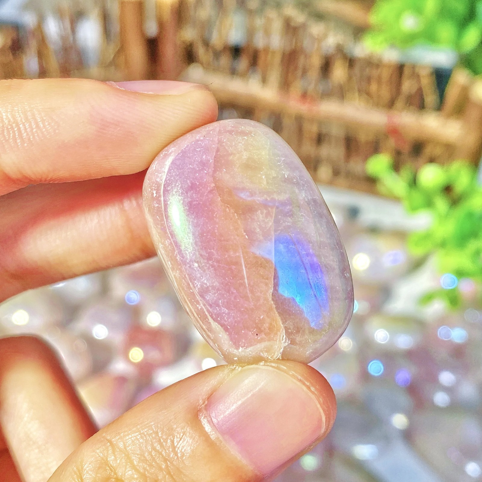 3pcs Aura Rose Quartz Tumbled Crystal Stones High Quality Natural Crystal
