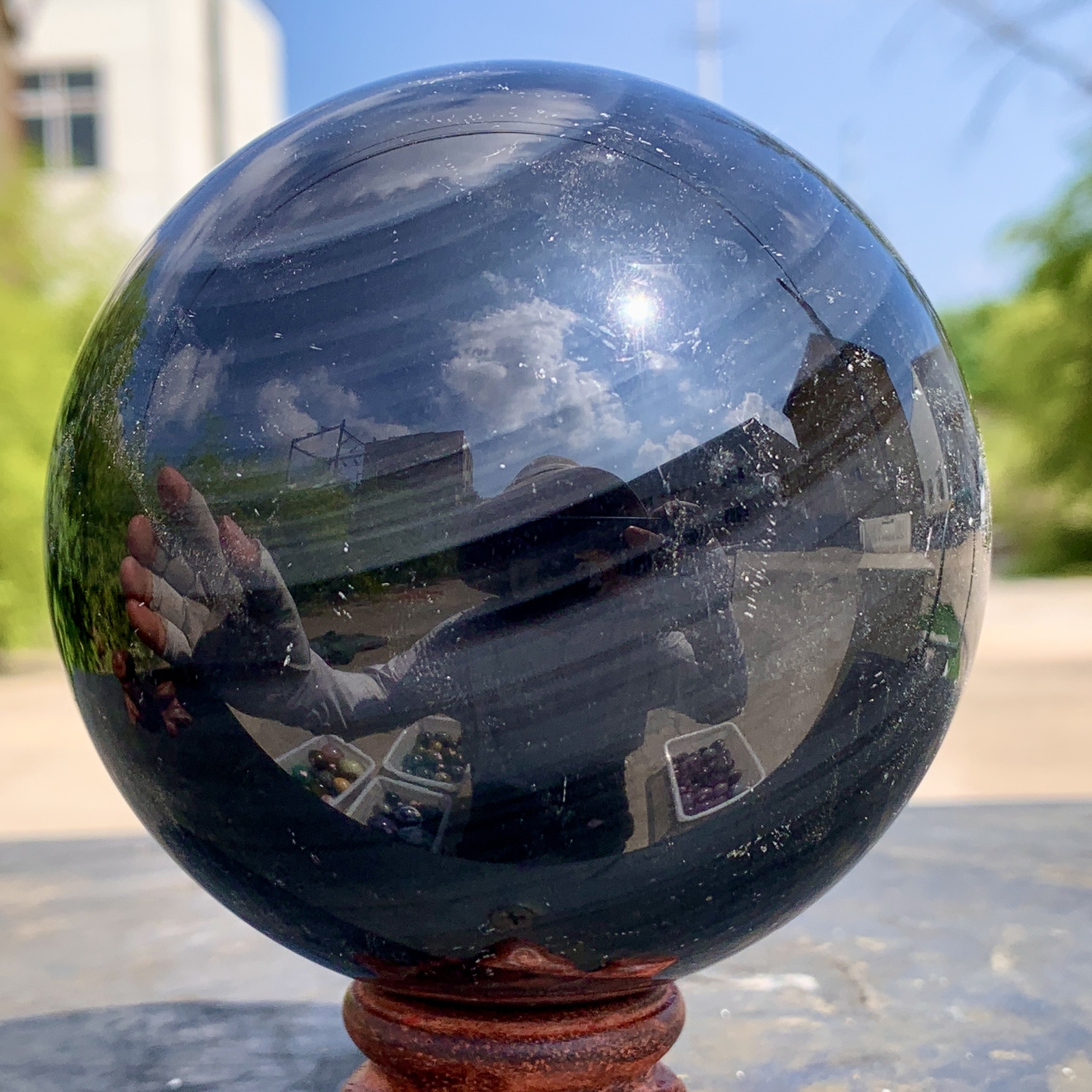1.92LB Natural Silver Black Obsidian Sphere Quartz Crystal Ball Healing
