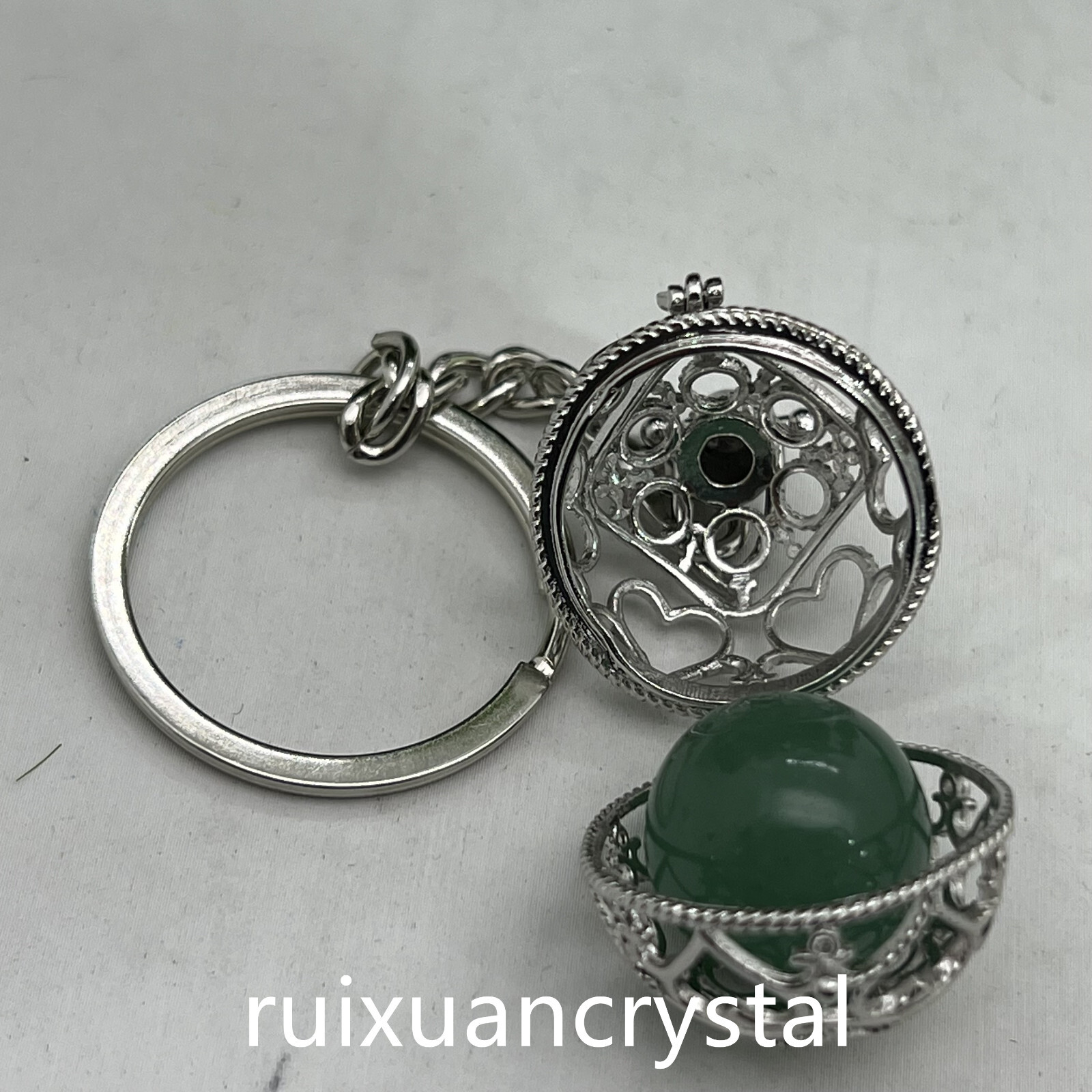 1pc Natural Aventurine Quartz Sphere cage key chain Crystal Reiki Healing