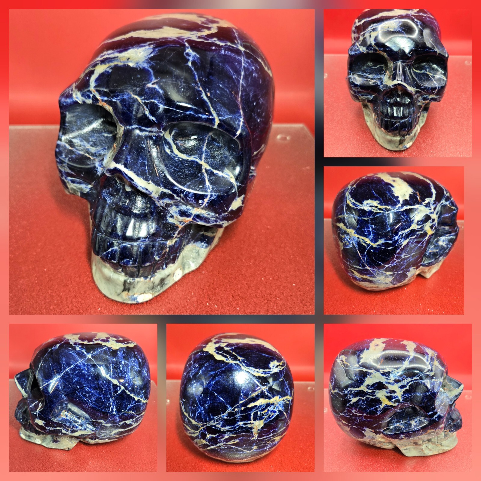 10+LB Natural Very Blue Sodalite Skull Hand Carved Quartz Crystal Reiki Healing