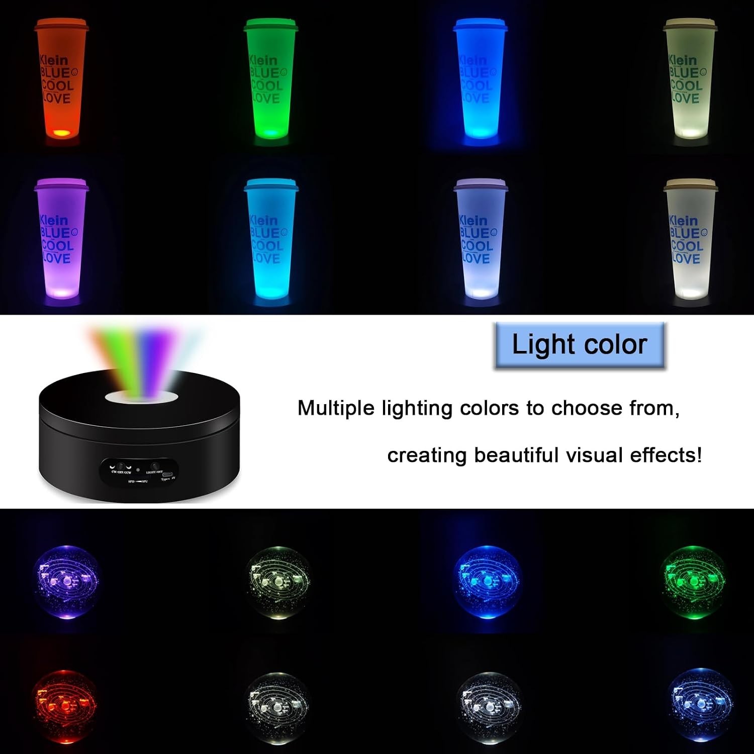 LED Rotating Display Stand 360° Lighted Base for Crystal Glass Art 4.72in