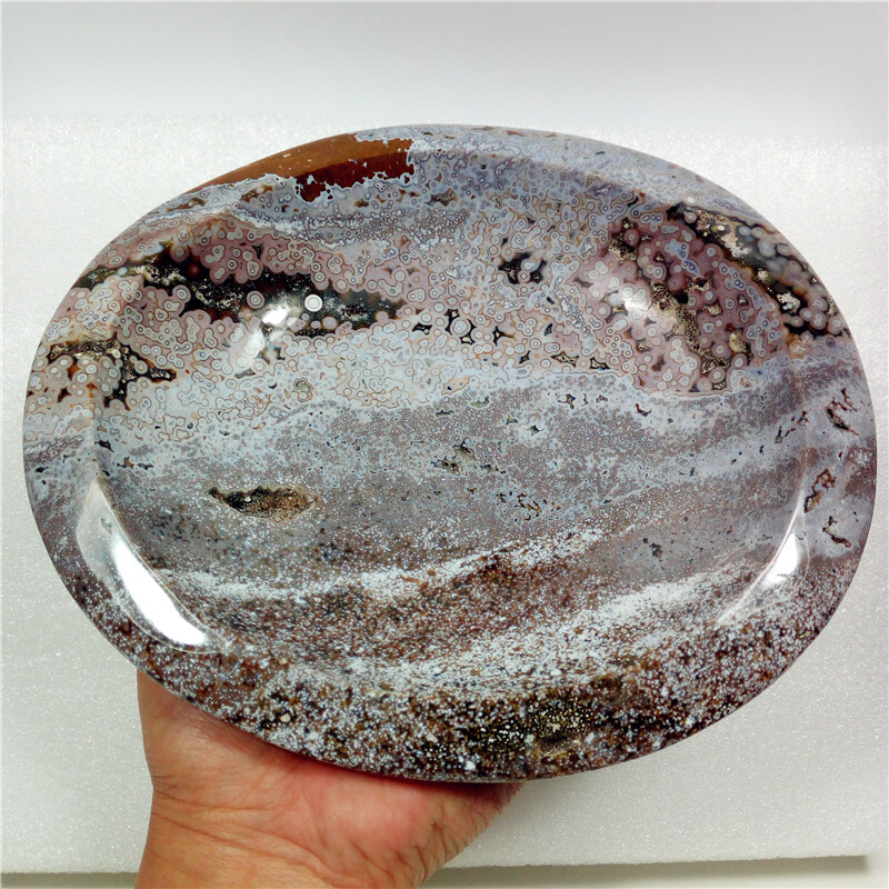 7.2″2.8lb Wonderful Polychrome Ocean Jasper Geode ashtray Coin/Soap dish MadY790