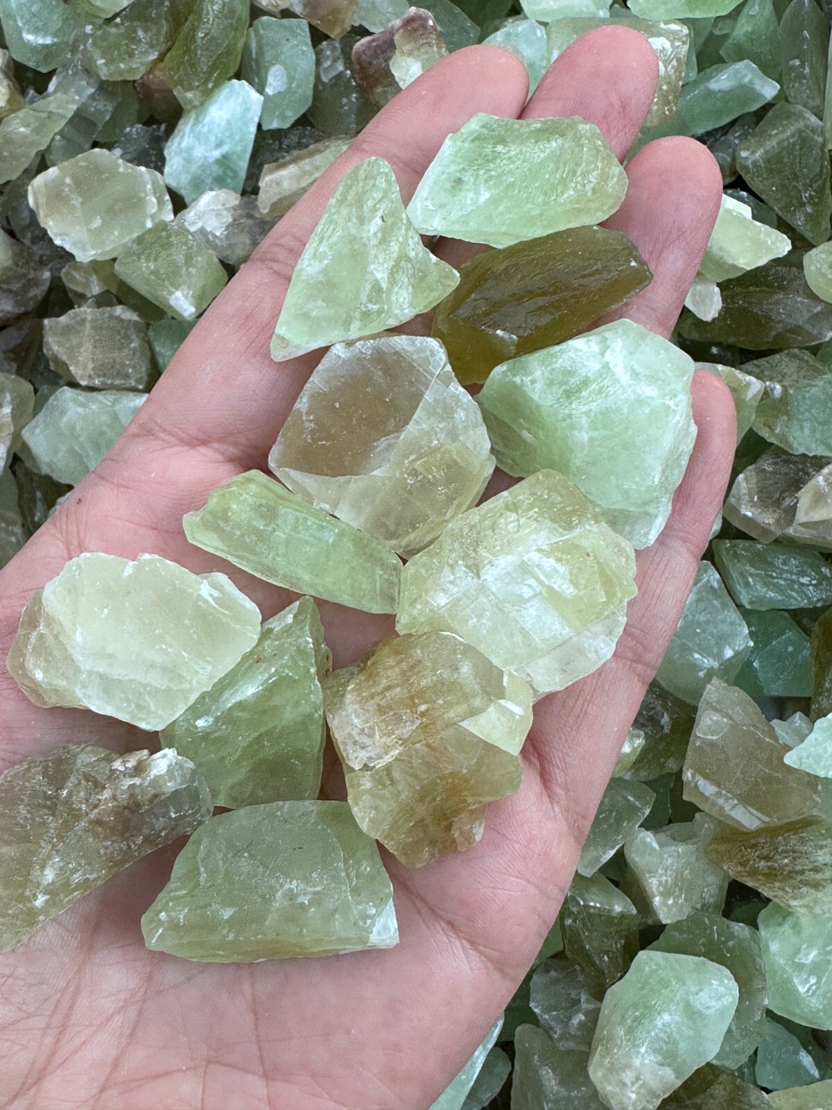 Small Green Calcite Rough Natural Stones, 0.5-1.25″ Raw Calcite Green, Bulk Lot