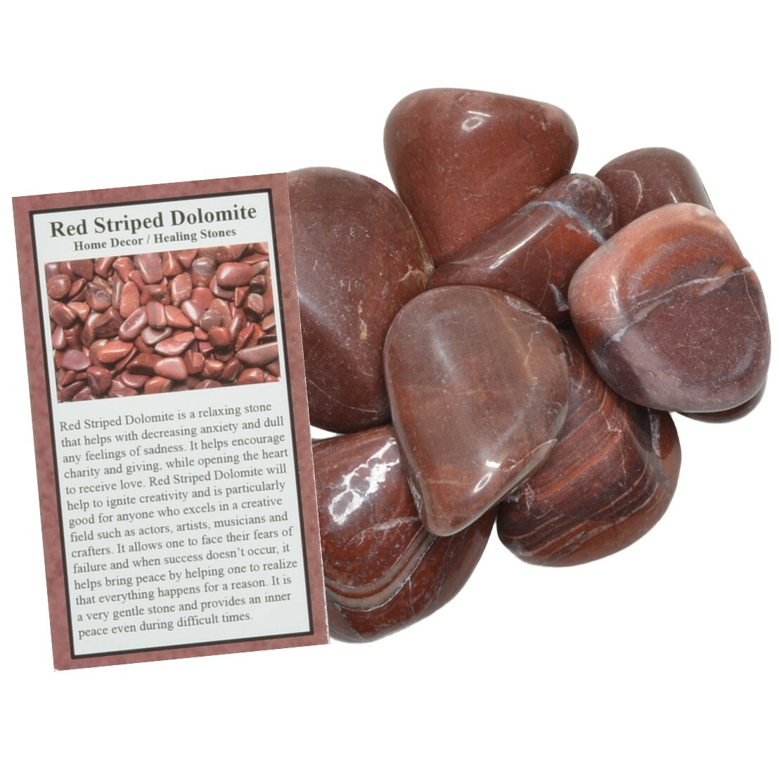 1/2 lb Red Striped Dolomite Tumbled Stones – Grade 1 – XLarge – 1.5″ to 2″