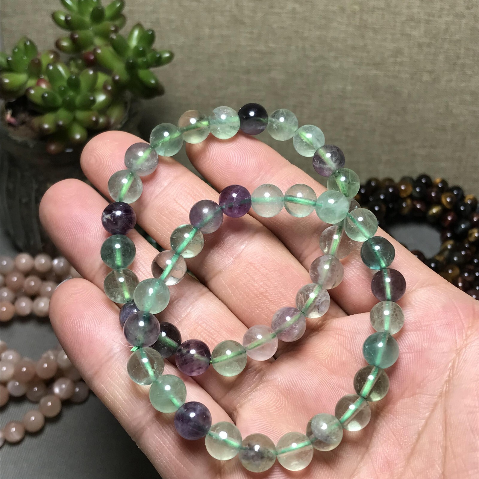 5Pcs Wholesal Natural Polish Green Fluorite crystal bracelets ball 8mm
