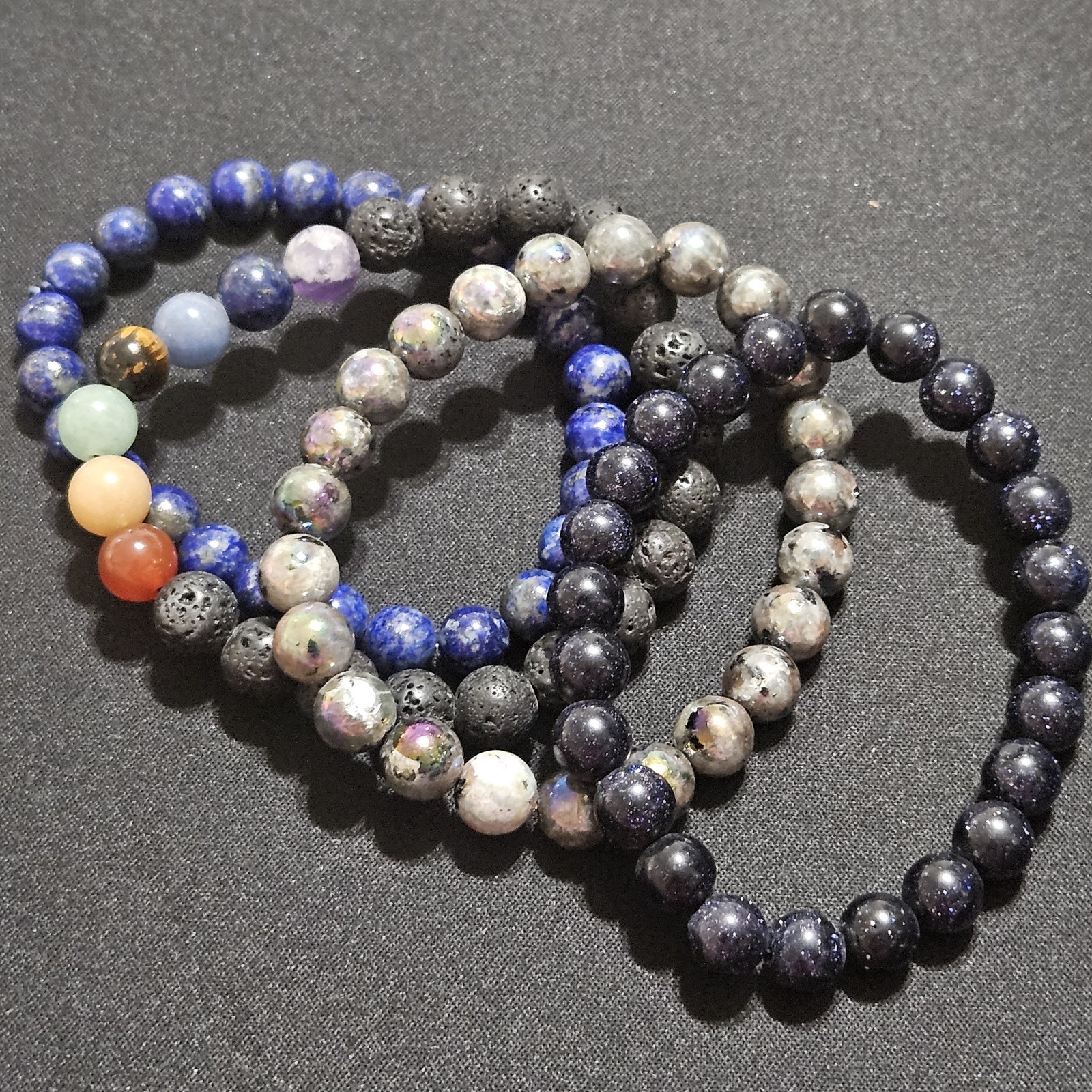 Natural Crystal Bead Stretch Bracelet, Lot Of 4, Gemstones, 8mm