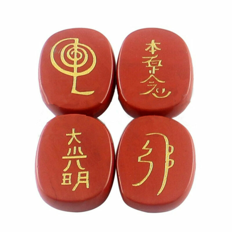 4pcs/Set 7 Chakra Palm Stone Set Engraved Usui Symbols Reiki Crystal Stones