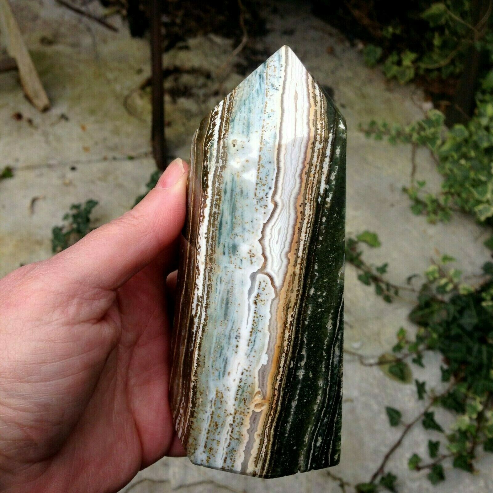 Ocean Jasper Large Crystal Point Obelisk Tower Atlantis Stone 788g 13.8×6.7cm