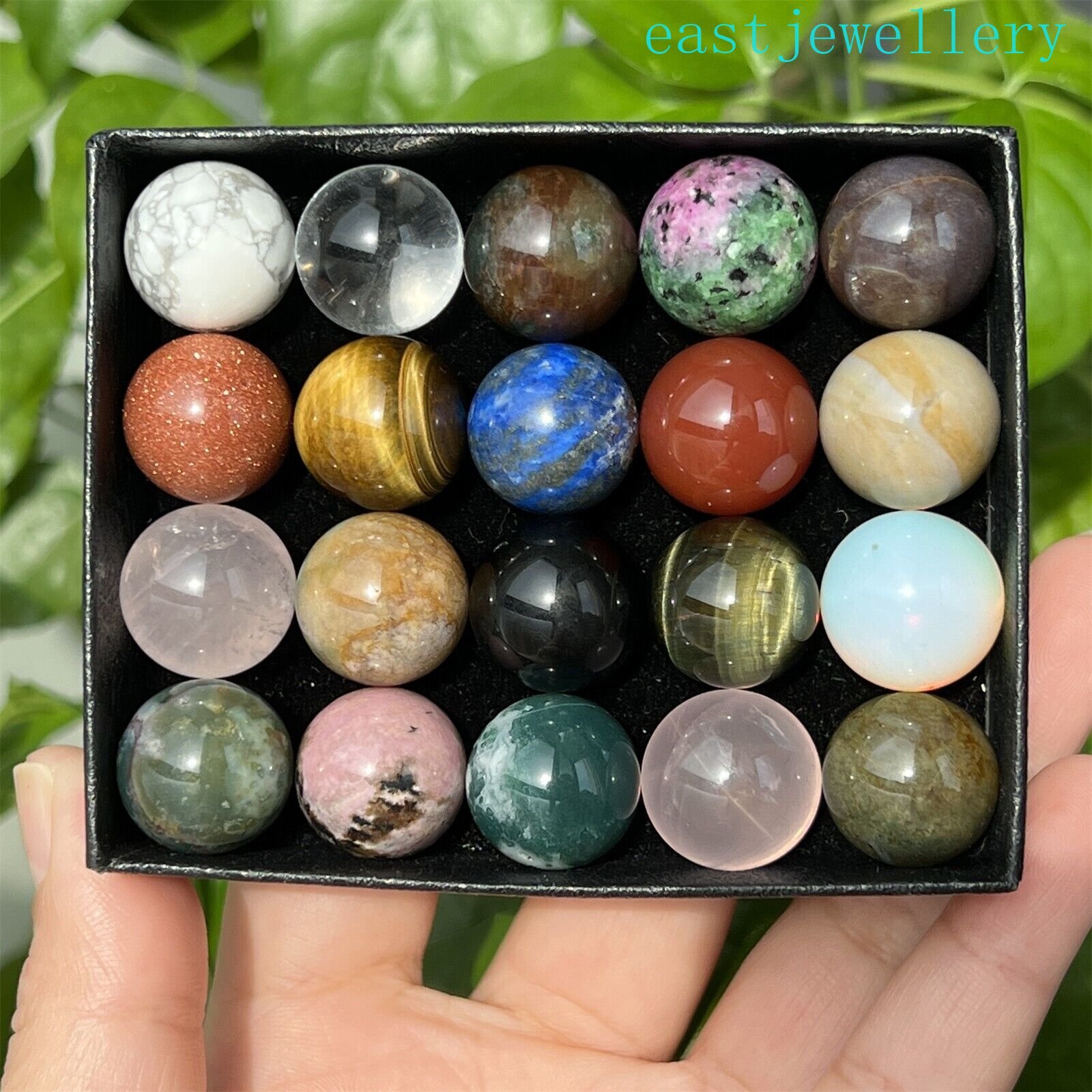 15mm+ box Natural Mixed Sphere quartz crystal ball Palm stone reiki healing 20x