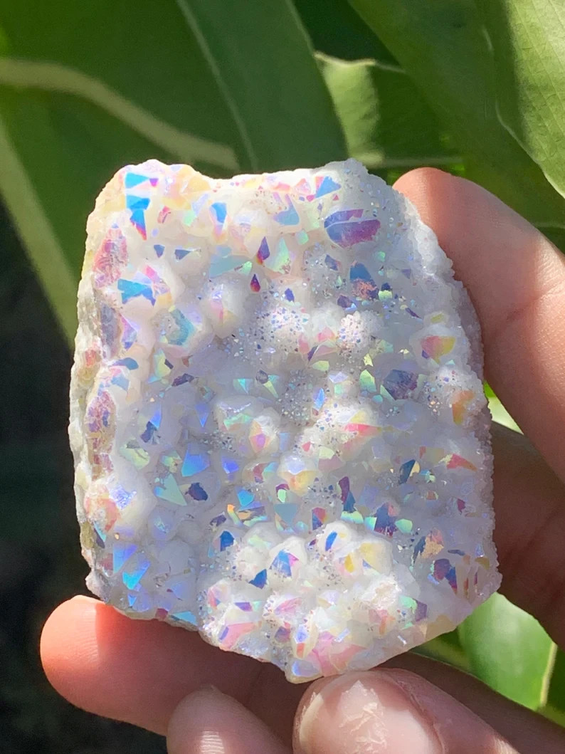 Rainbow Angel Aura Quartz Cluster Raw Titanium Geode Crystal Healing Specimen