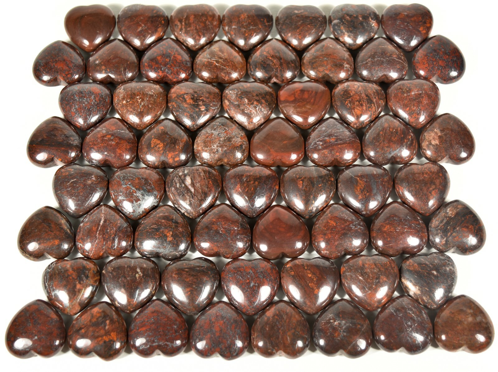 Pair 30mm Brecciated Deep Red Jasper w/ Quartz & Hematite Hearts – China (2PCs)