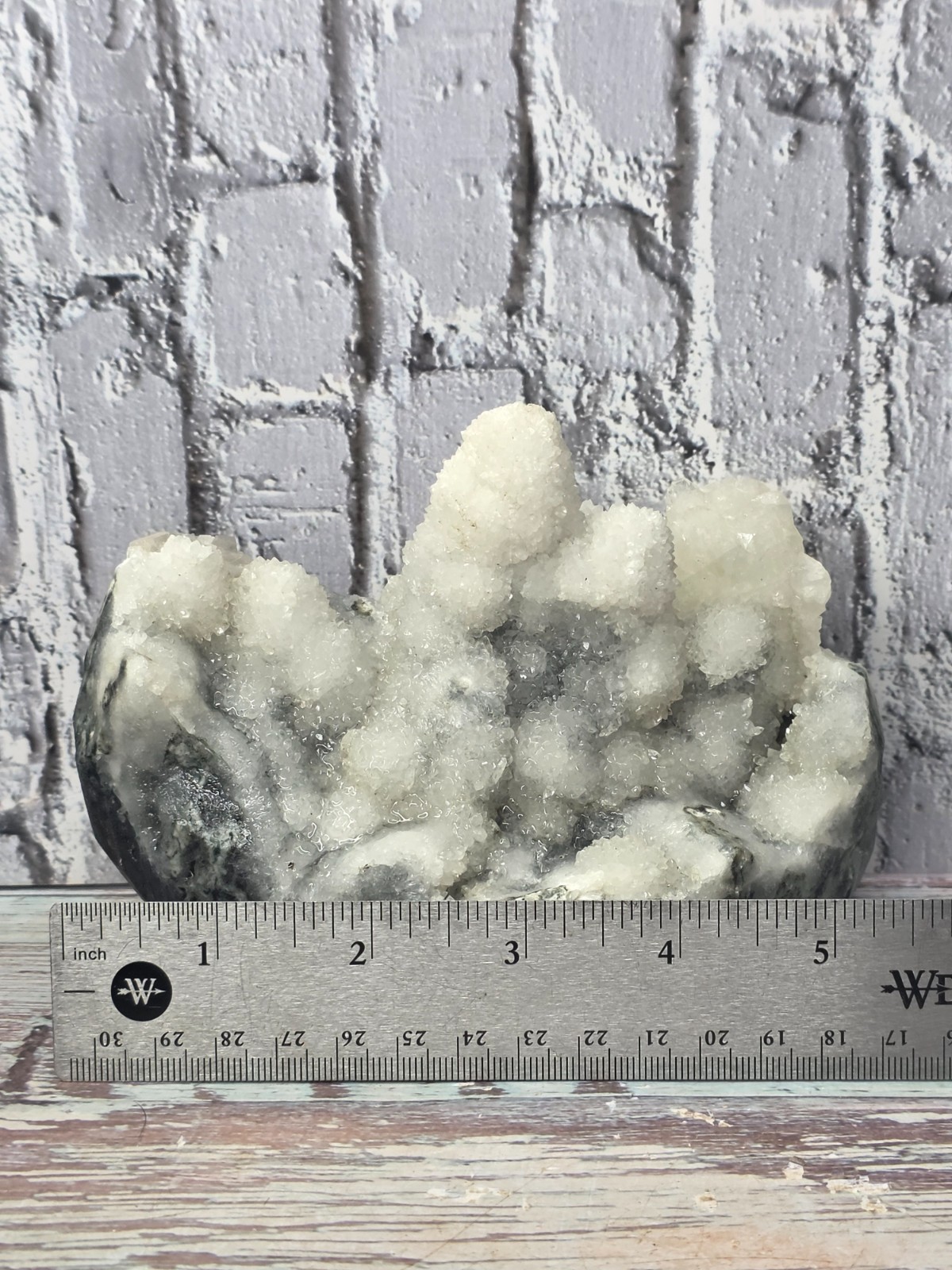 Large White Druzy Quartz Calcite Crystal Bowl UV Reactive Display Specimen 1.21k