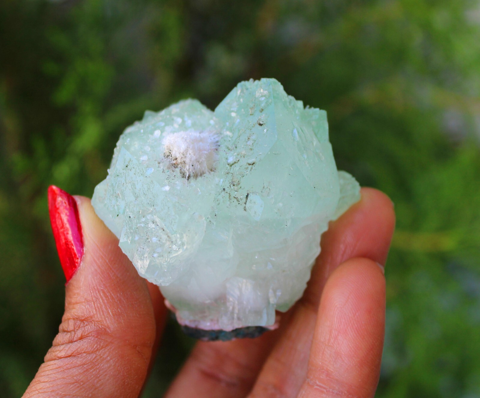 Green Apophyllite Crystal w/ Okenite Natural Minerals Specimen ( 5×4 Cm’s )