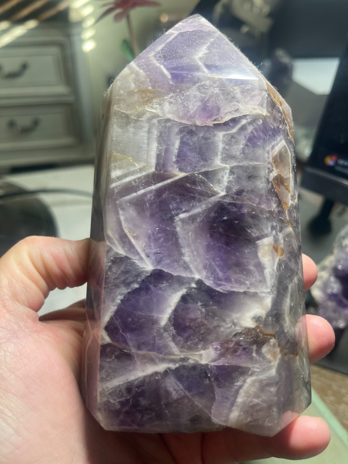 3 LB Natural Dream Amethyst Crystal Tower Obelisk Point Reiki Healing Free Ship!