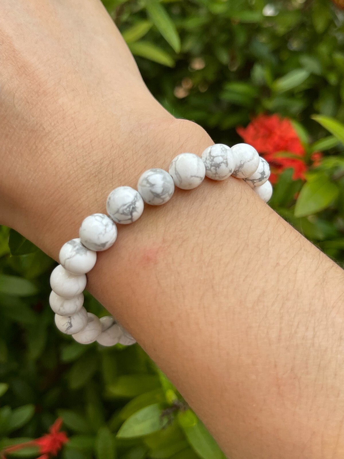 Grade A++ White Howlite Crystal Bead Bracelet 8mm, Genuine Gemstone Bracelet