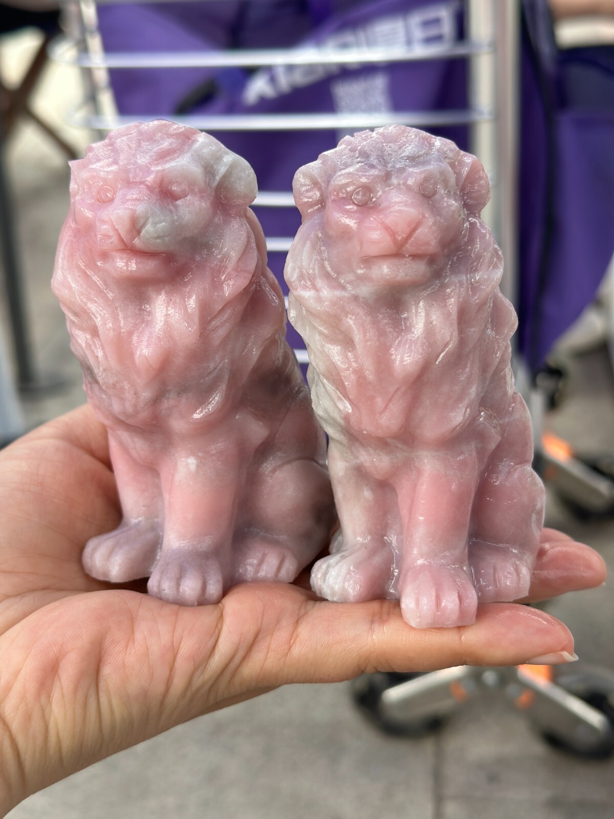 1pc Natural pink opal Quartz Carved lion skull Crystal Reiki Decor Gift