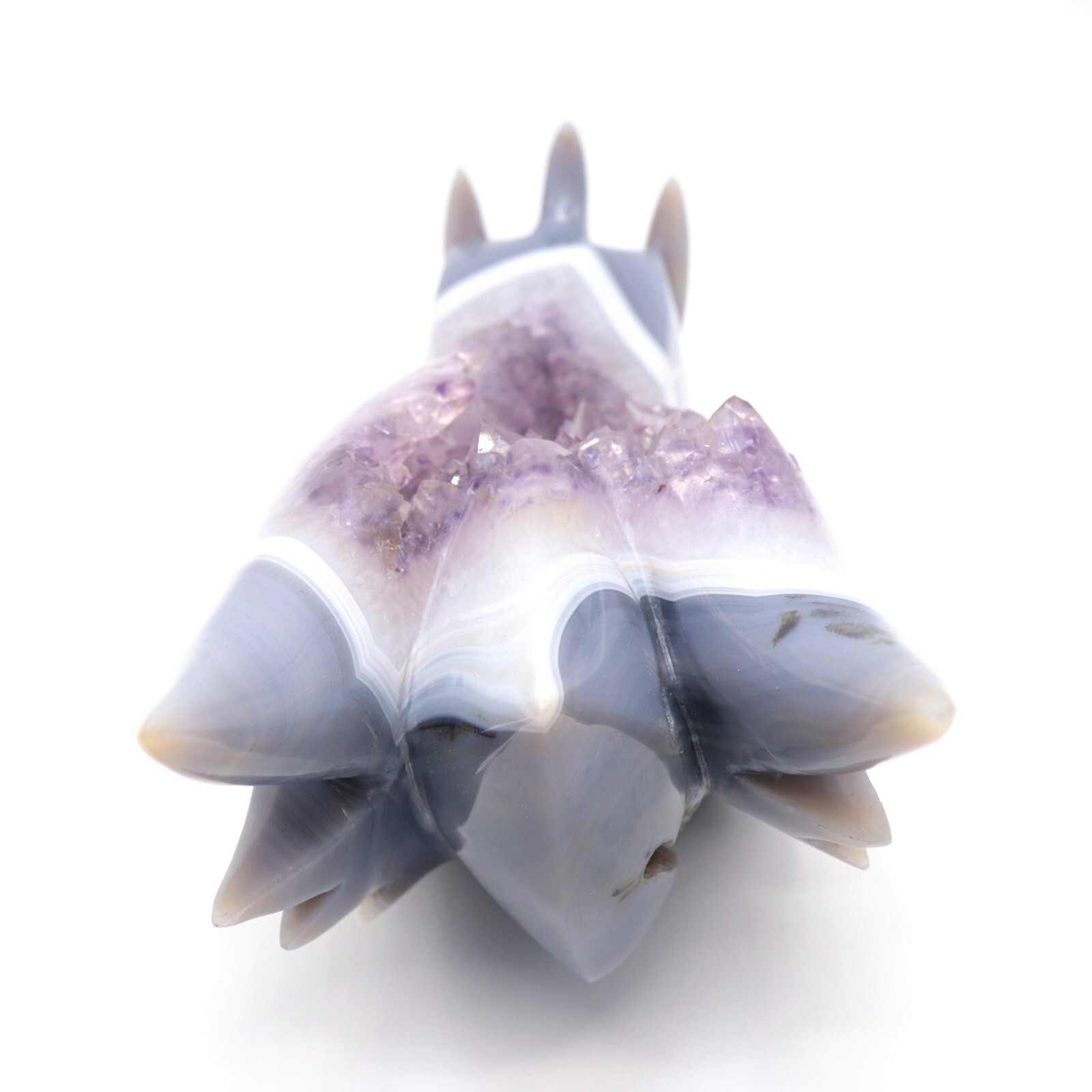 10″ Agate Amethyst Cluster Hand Carved Dreagon Head Sculpture, Crystal Healing