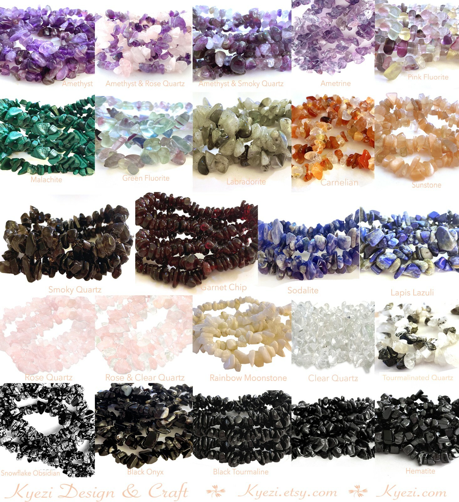 Tourmalinated Quartz Natural Crystal Gemstone Chip Stretchy Jewelry Bracelet