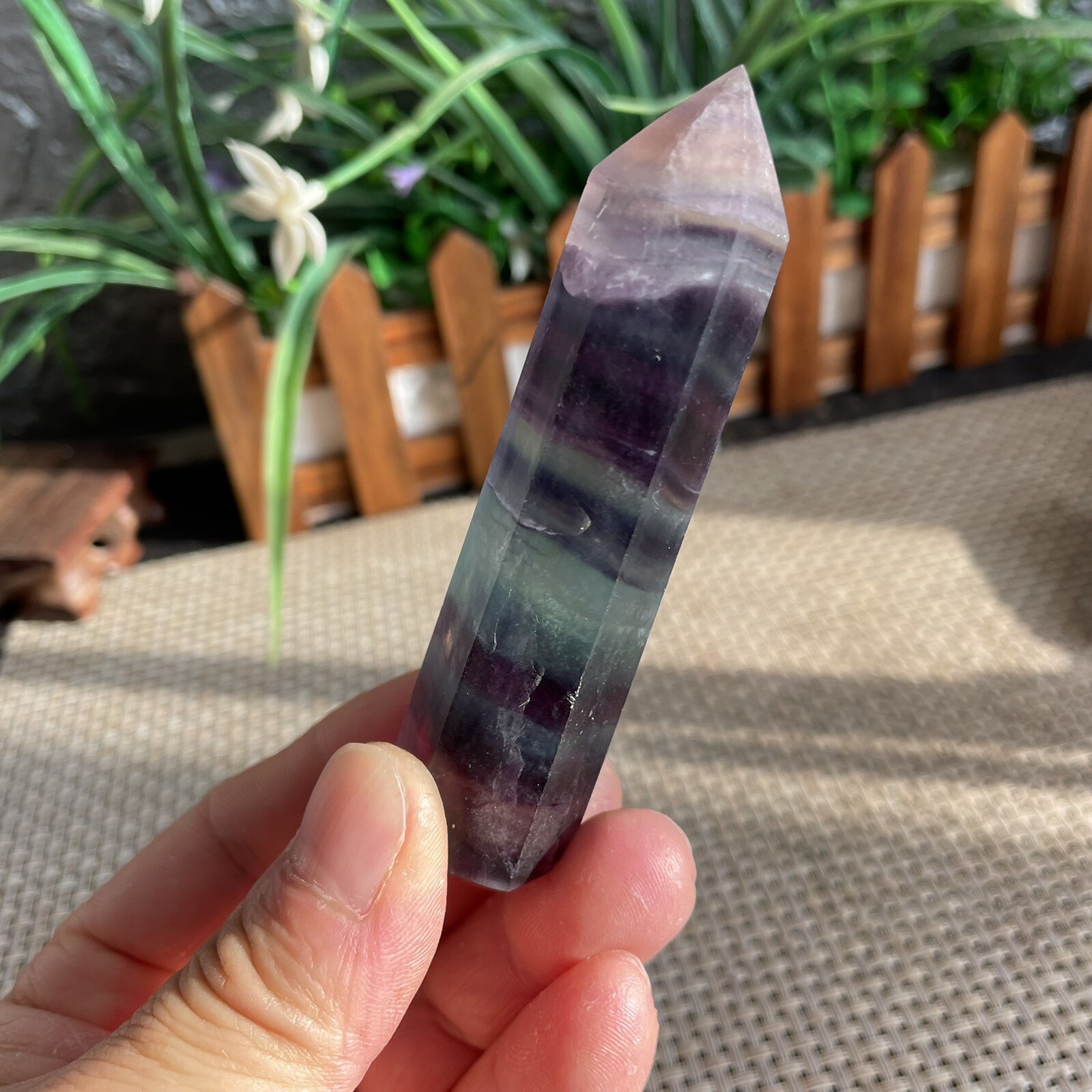 83g Natural Color Fluorite Point Quartz Crystal Healing WandReiki Stonec A9752