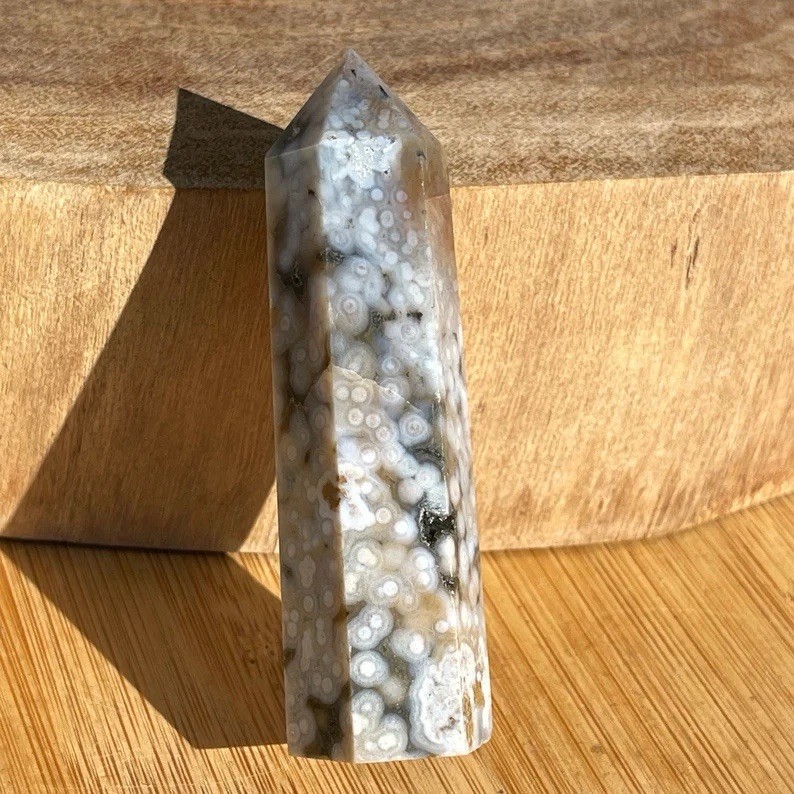 8th Vein Ocean Jasper Tower – Natural Blue & White Rare Bubble Jasper Point