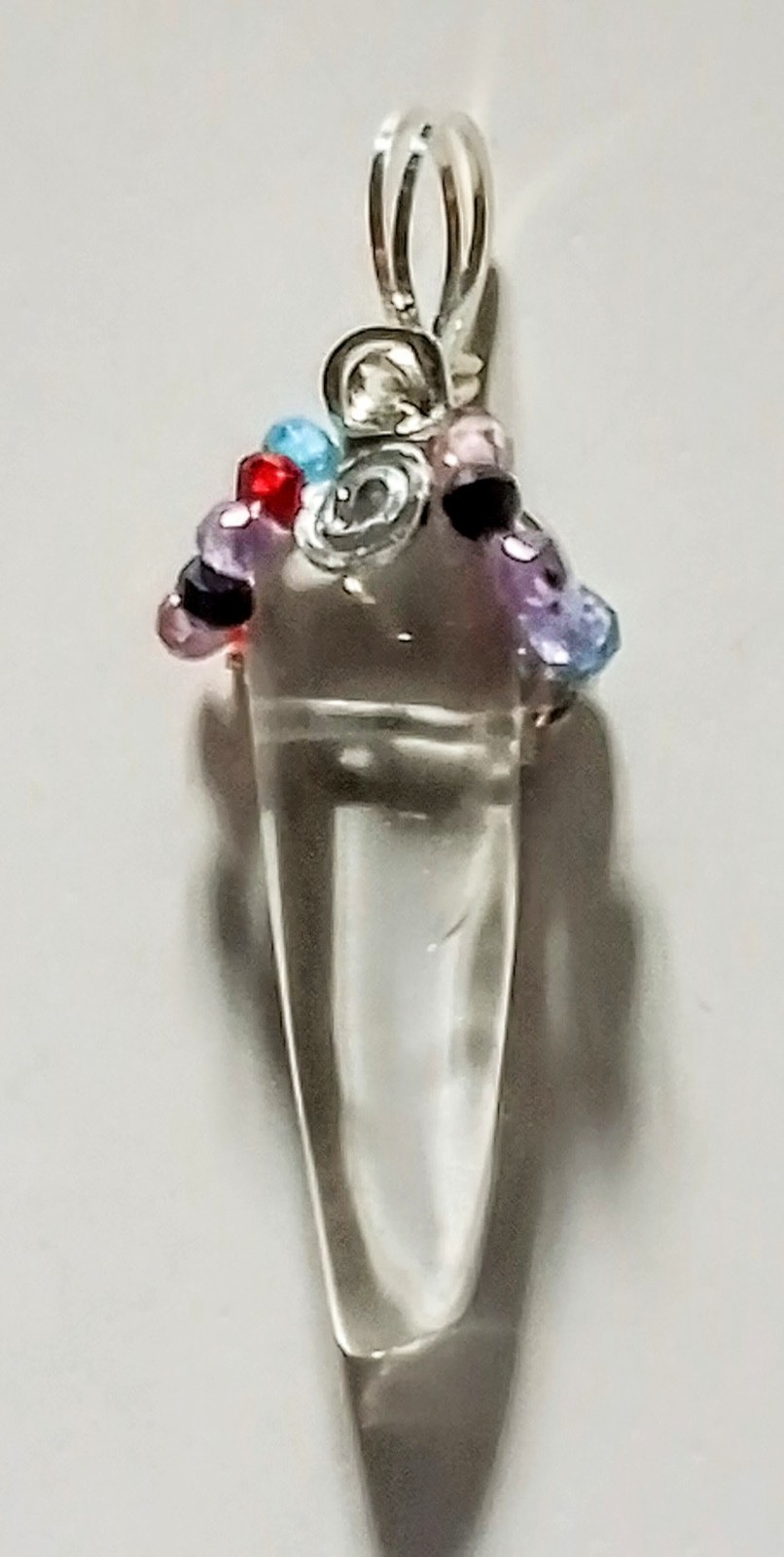 Quartz Crystal Point Natural Zircon Multicolor Pendant Sterling Silver FREE SHIP