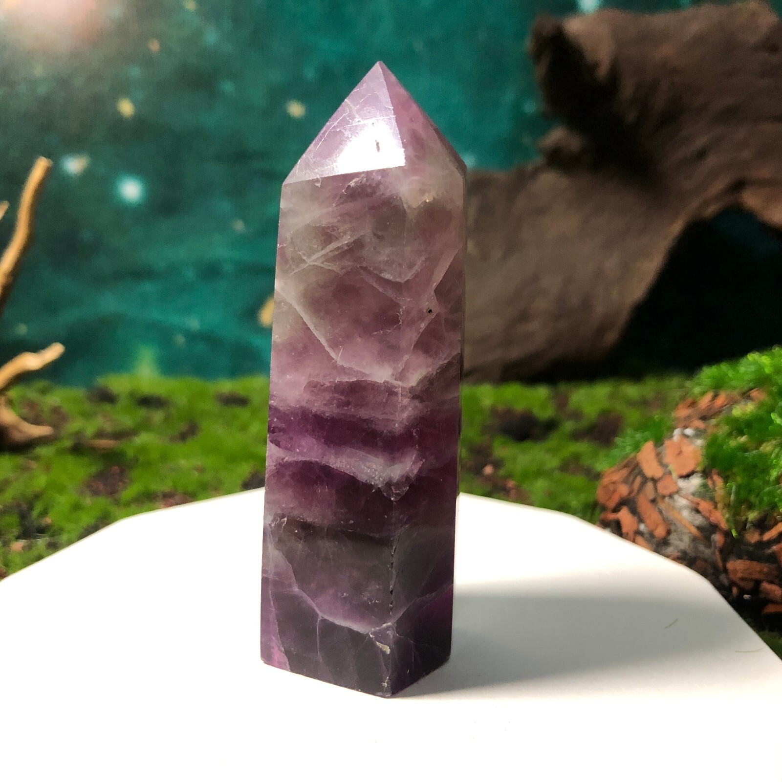Purple Fluorite Tower Crystal Quartz Energy Healing Chakra 104g 7.8cm