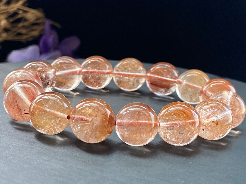 13mm Natural Rare yellow Rabbit hair Crystal Round Beads Bracelet AAA24047