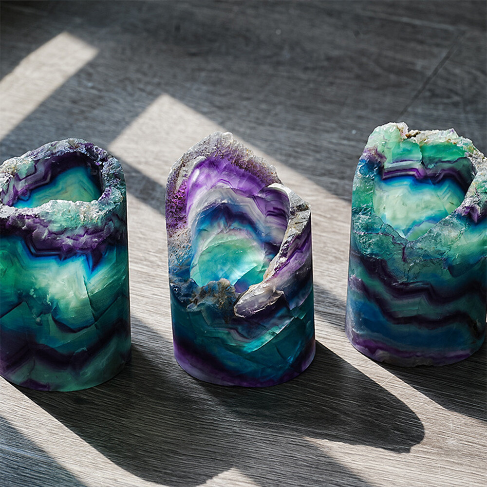 Natural Rainbow Fluorite Crystal Lamp Gemstones Decor Gift Healing Night Light