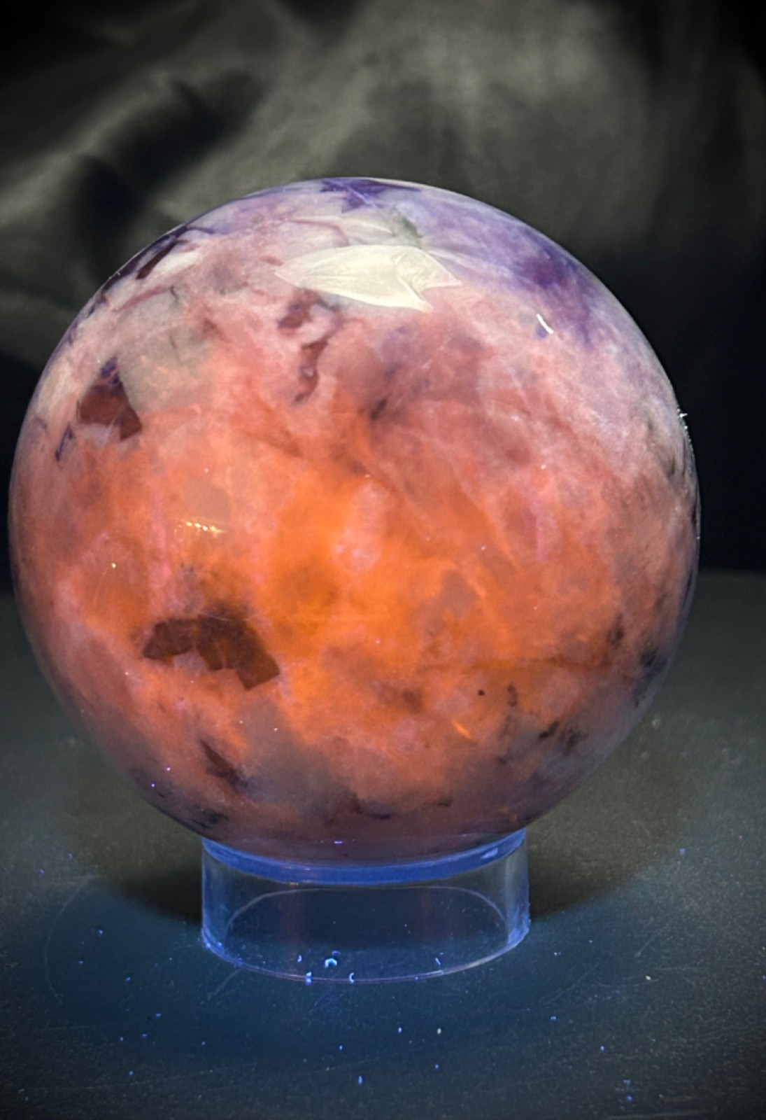 2.52” Afghanite Sphere With Acrylic Stand – Amazing UV 12.5oz (354 grams)