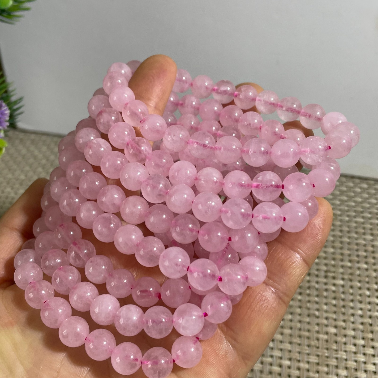 8mm Genuine Natural Pink Rose Crystal Round Beads Bracelet 5pcs