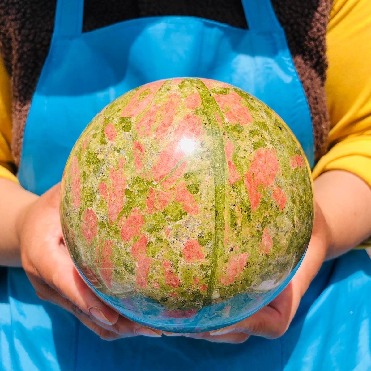 7.1LB Natural flower green treasure ball Sphere Crystal Healing Decor Ball