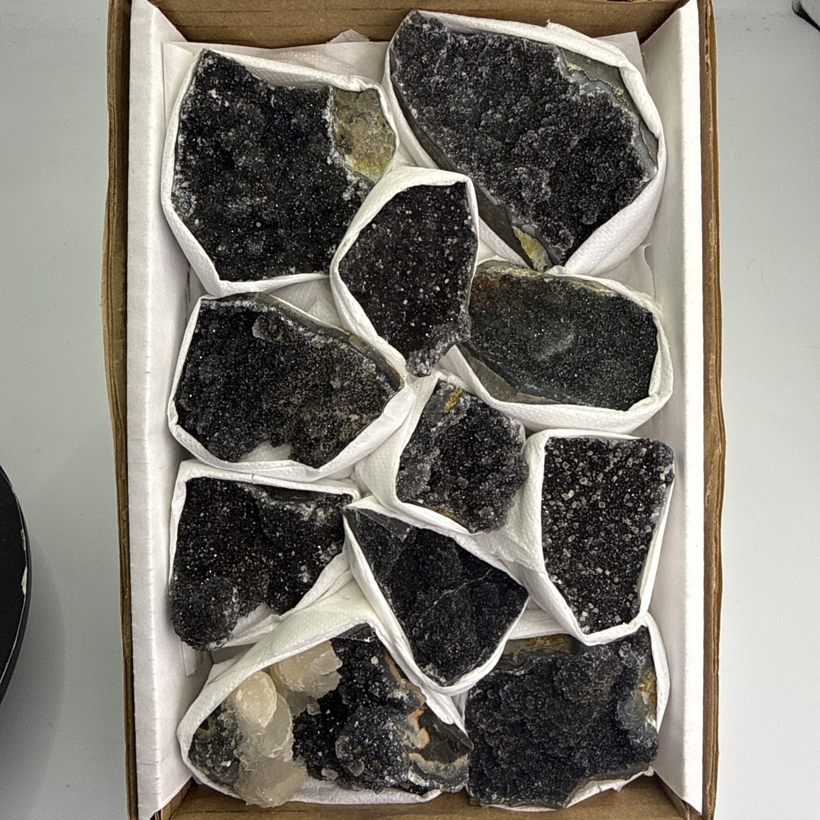 Natural Black Amethyst Zeolite With Calcite Flat! Whole Box! Crystals! Specimen!
