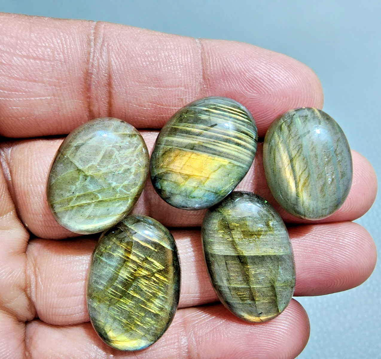 Natural Labradorite Oval Cabochon Lot 5 Pcs Flashy Loose Gemstone 24-21 MM Size