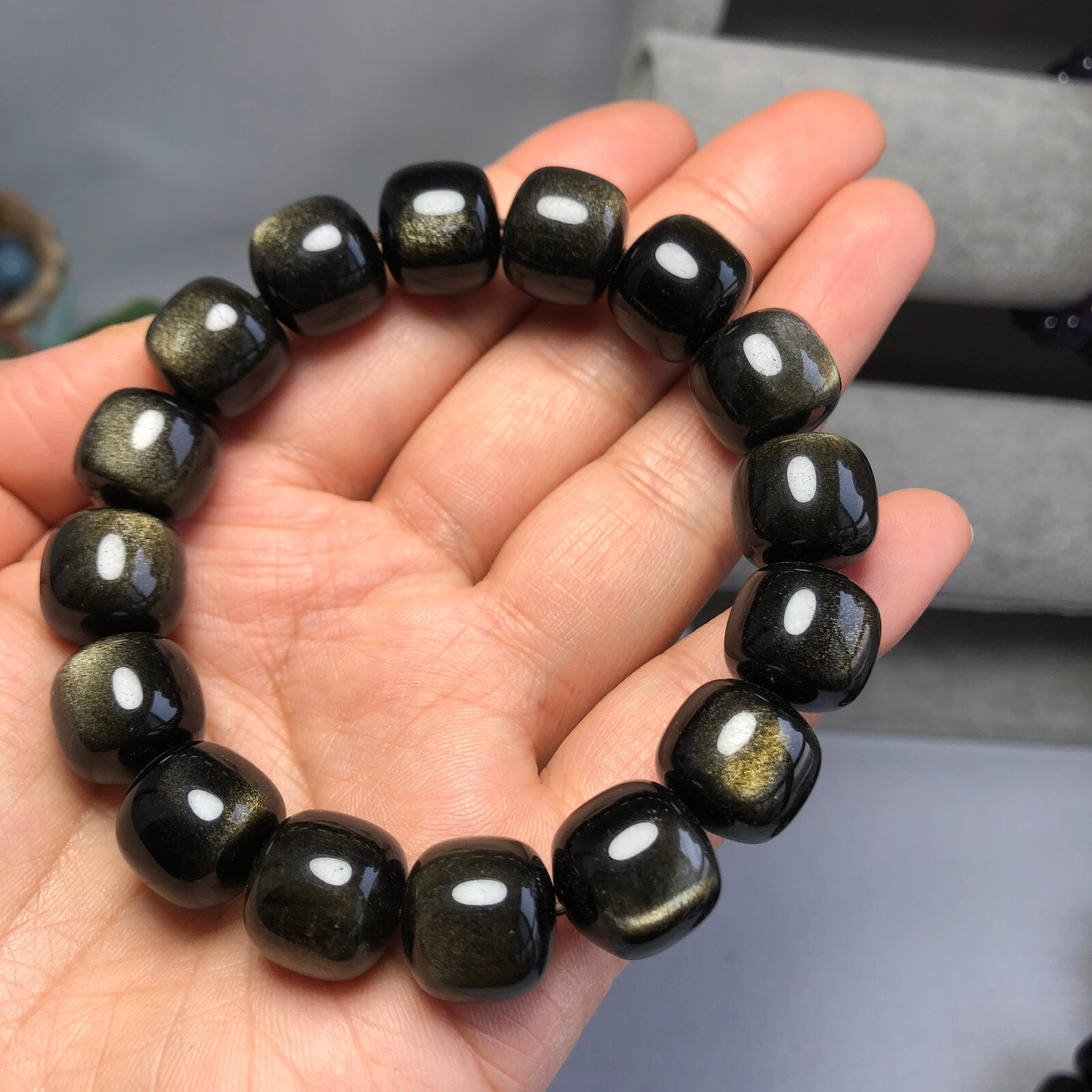 1pcs wholesale Natural Golden obsidian quartz Crystal beads bracelet 14-12mm