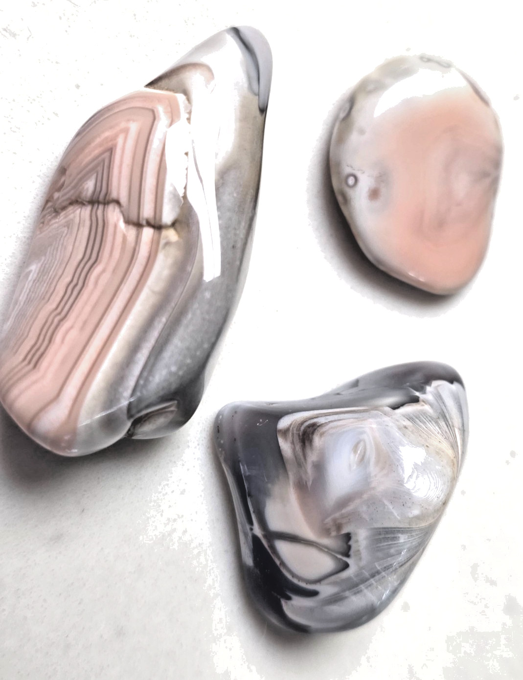 3 POLISHED BOTSWANA AGATEs , Bands , eyes , Pinks . Nice Lot