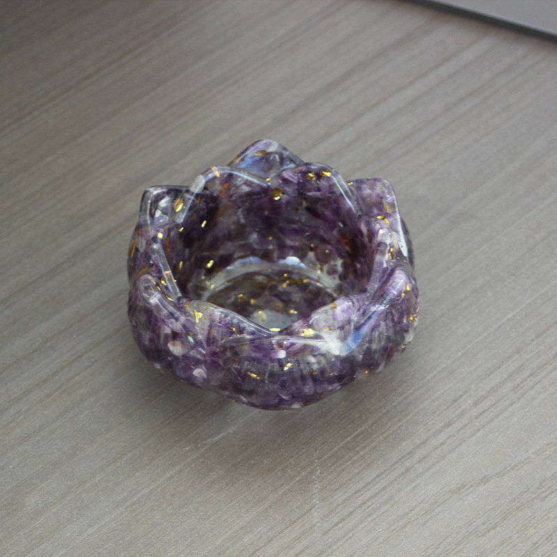 Natural Amethyst Quartz Crystal Gravel Lotus Degaussing Bowl Epoxy Resin Statue