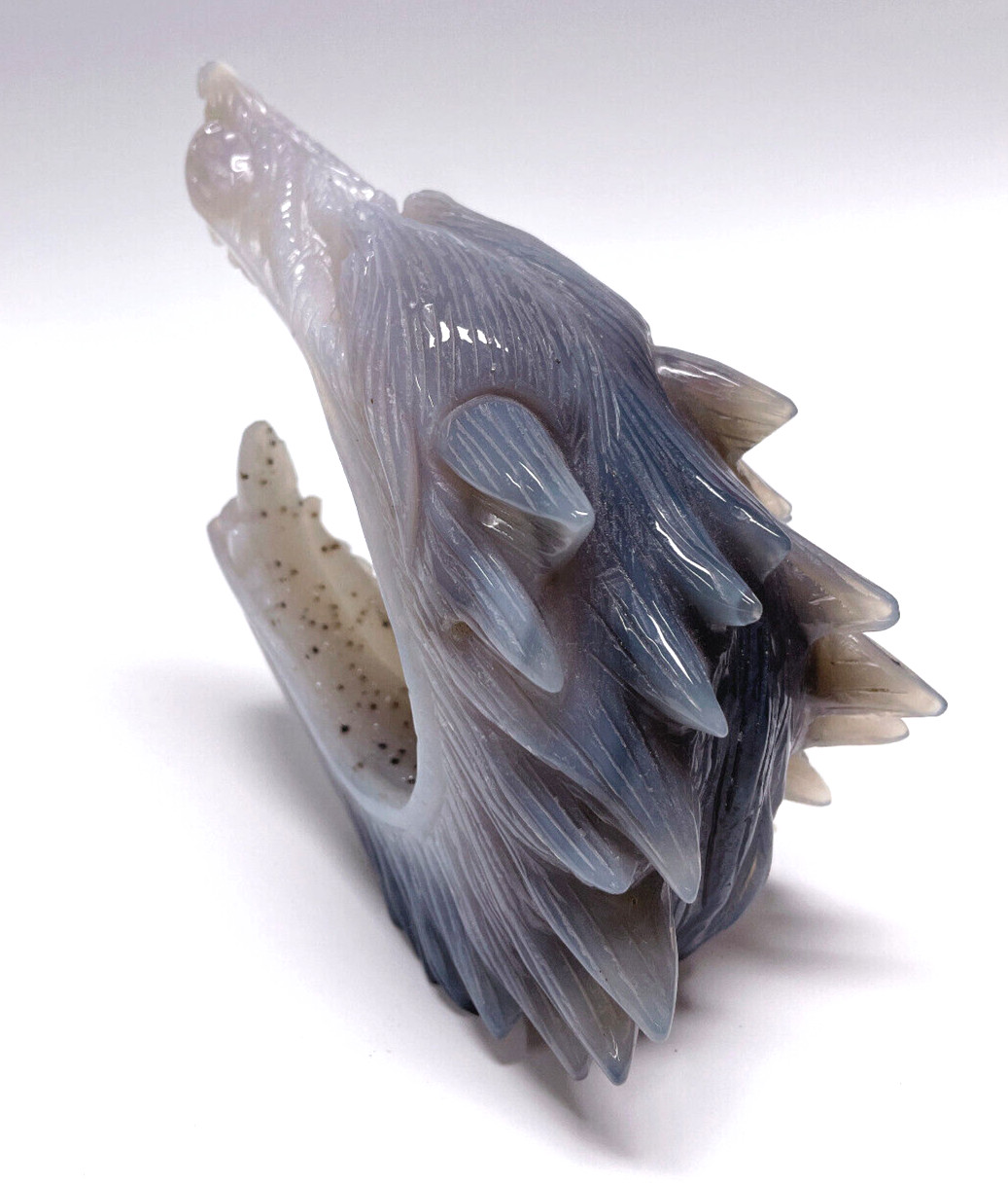 5.2″ Natural Agate Geode Carved Crystal Wolf Skull Sculpture,Home Decoration
