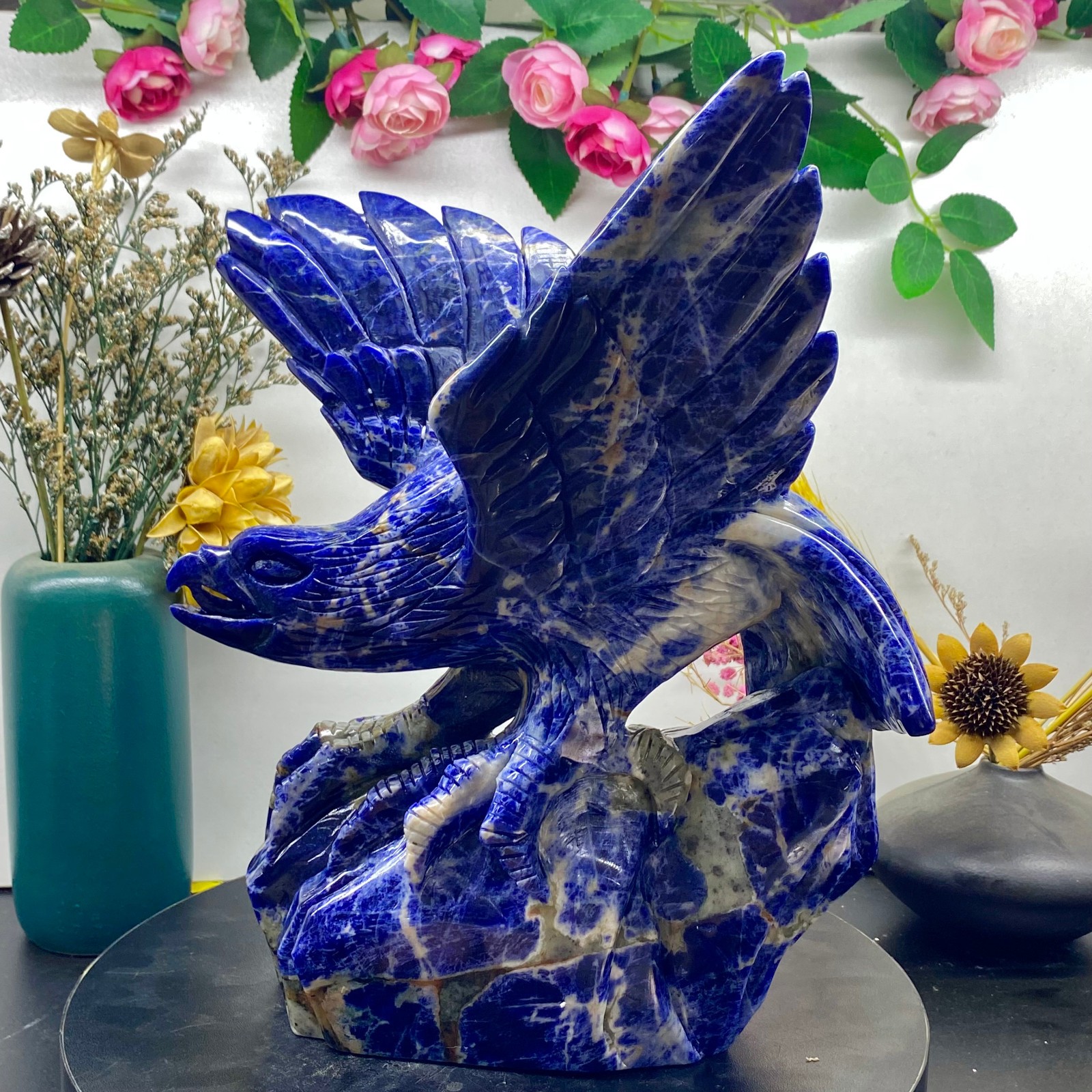 6.83LB Natural Blue Vein Stone Hand Carved Eagle Statue, Reiki Healing crystal