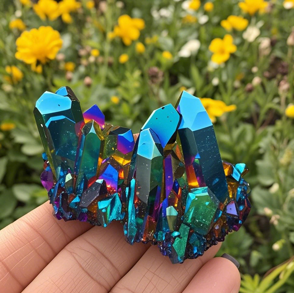 Natural Raw Rainbow Cluster Angel Aura Titanium Geode Quartz Crystal Specimens