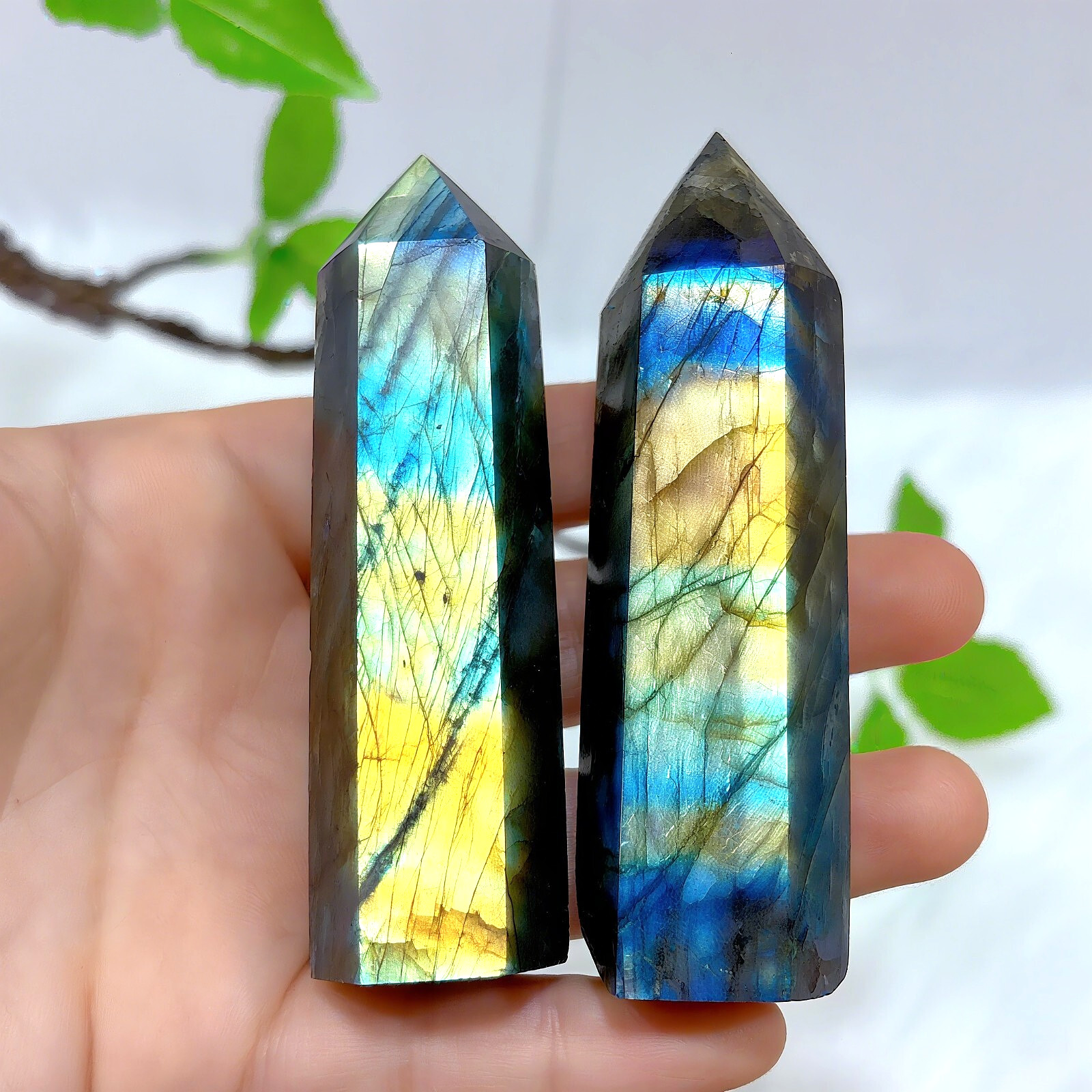 3.15″-3.54″ Natural Labradorite Crystal Tower Healing Crystal Obelisk Reiki Gift