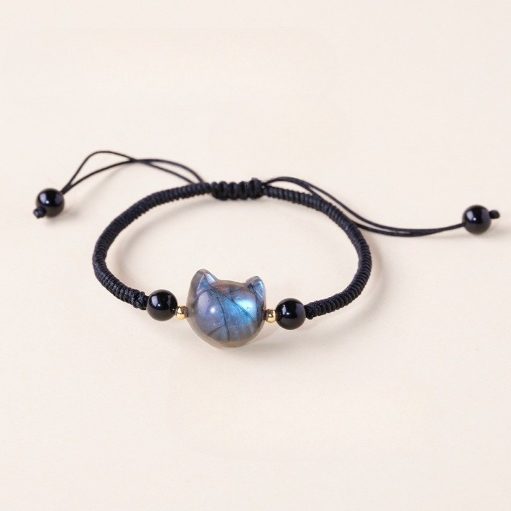 Natural Labradorite Faceless Cat Hand Braided Bracelet Reiki Healing Fashion 1pc