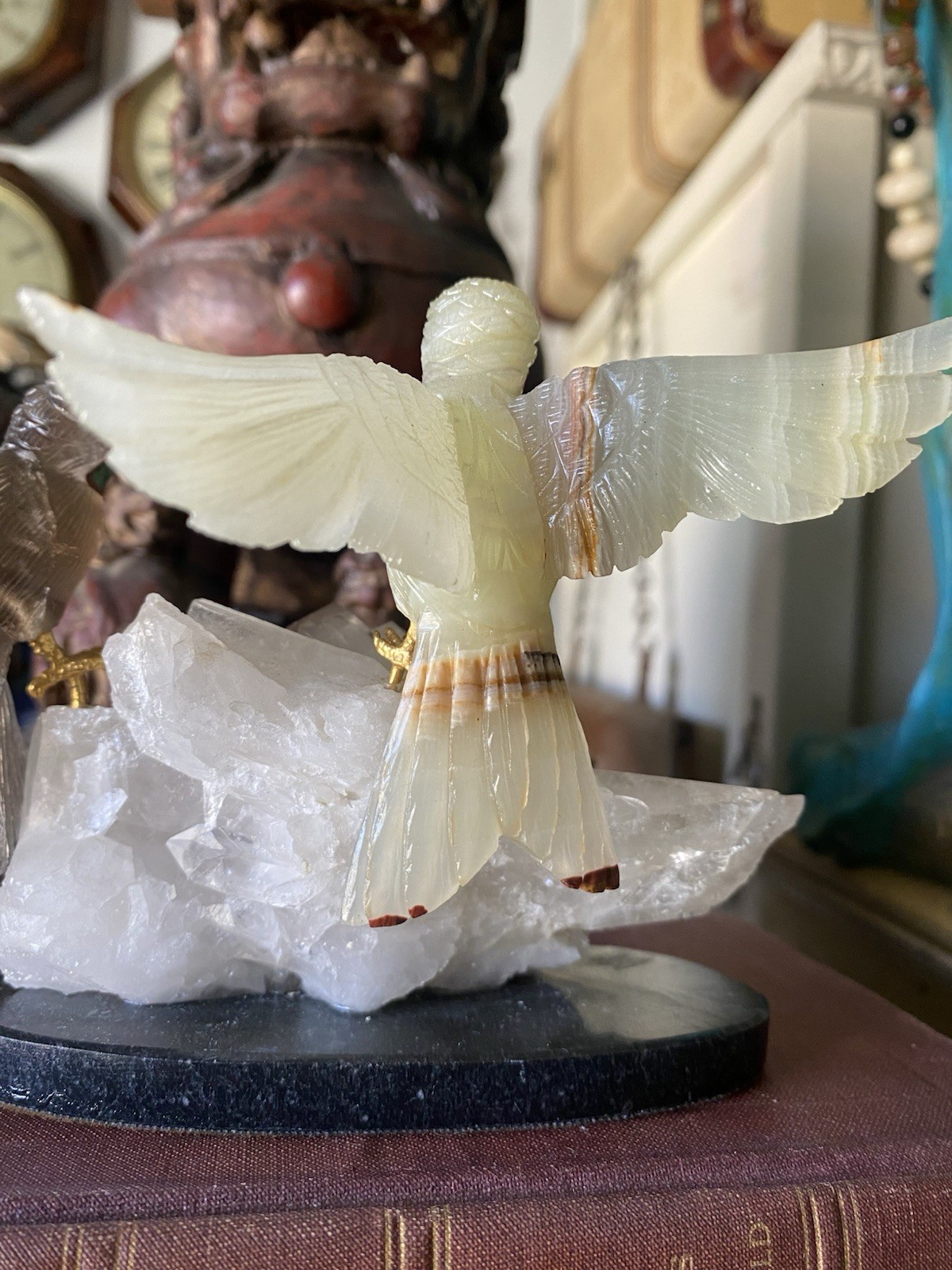 Peter Muller Hand Carved Smokey Quartz, Marble, Quartz Hummingbirds On Quartz